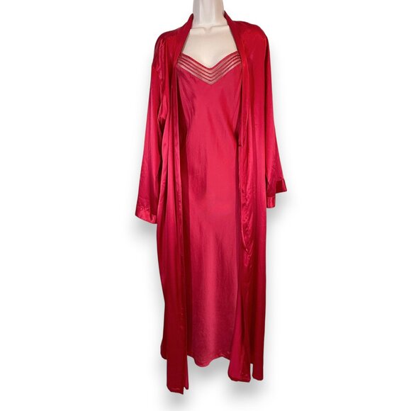 Victoria’s Secret Red Satin Long Robe and Slip Negligee Nightgown Set Medium - Picture 3 of 15